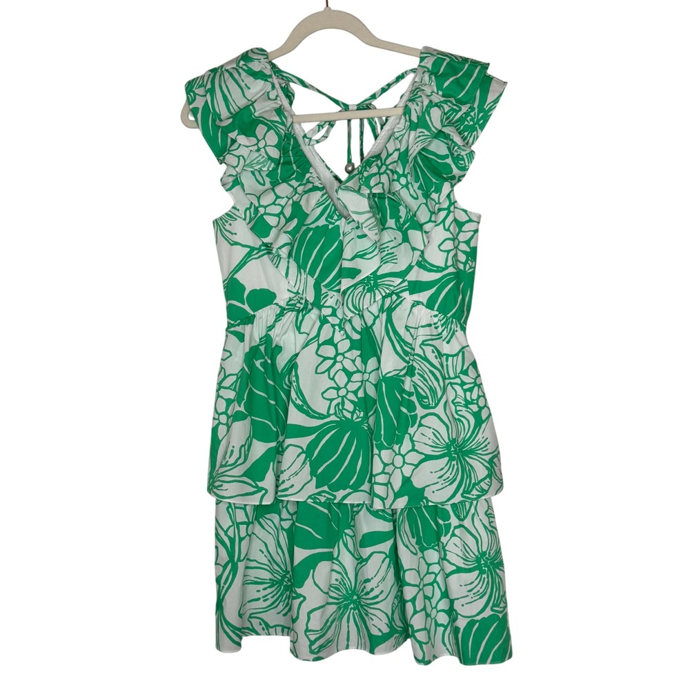 Lilly Pulitzer Ritamarie V Neck‎ Cotton Ruffle Dress Spearmint Floral Size 4 NWT